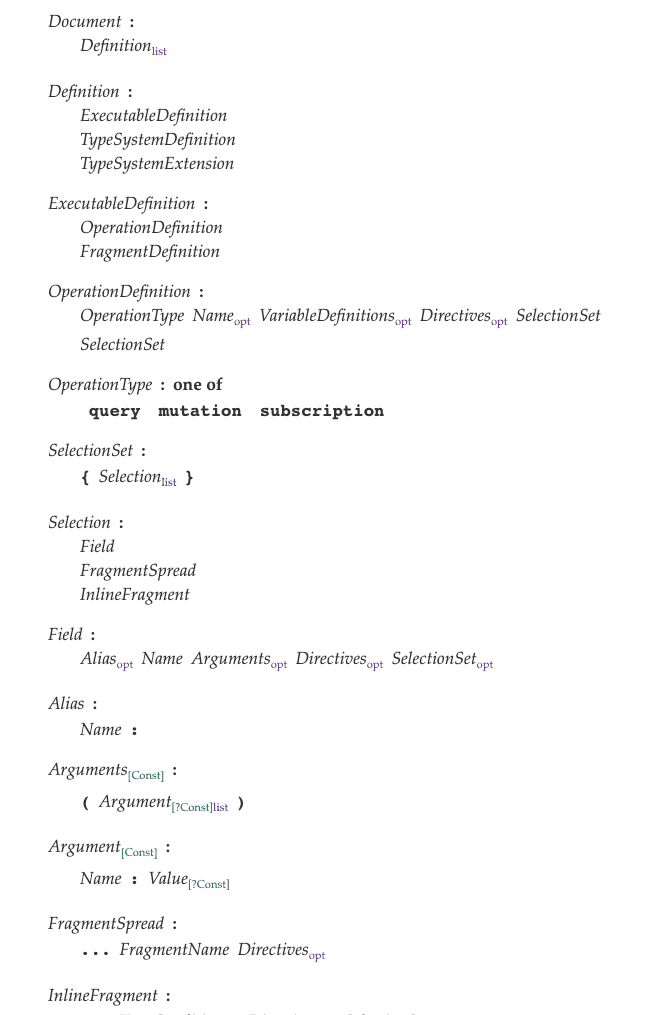 GraphQL Grammar Excerpt