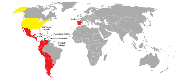Map of the countries with Spanish as official language