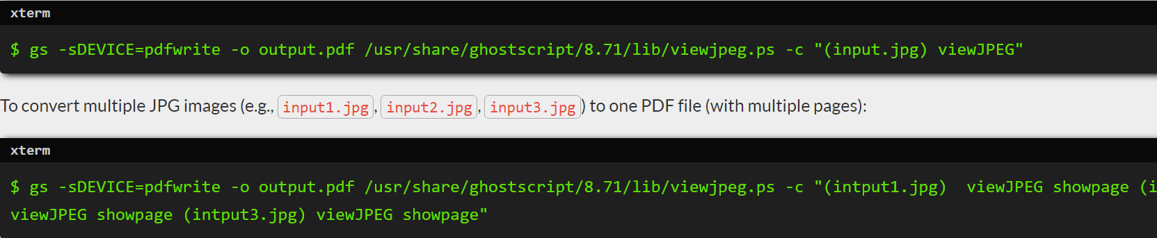 Then, go running the gs command to transform a JPG image to PDF format as mentioned below-