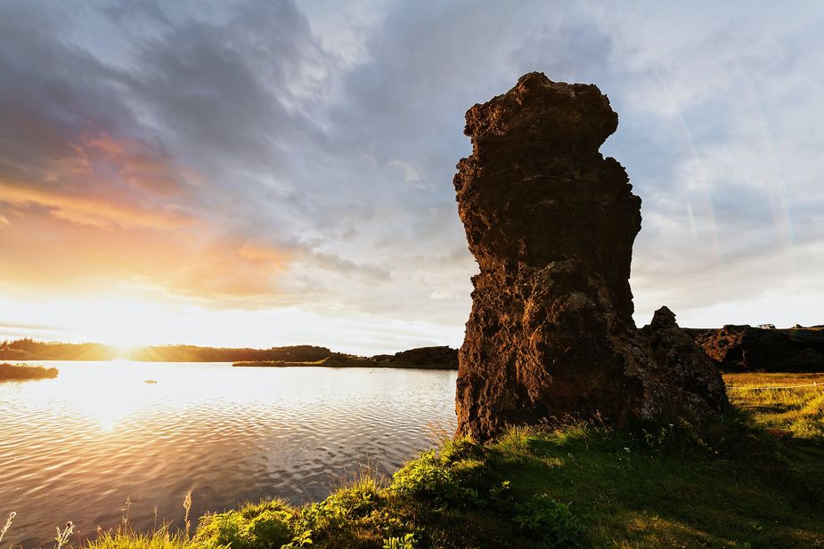 Lavaformation, Sonnenuntergang, See, Island