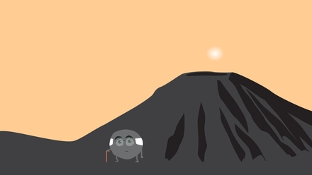 Illustration eines Minimoocs-Charakters in einer Vulkanlandschaft