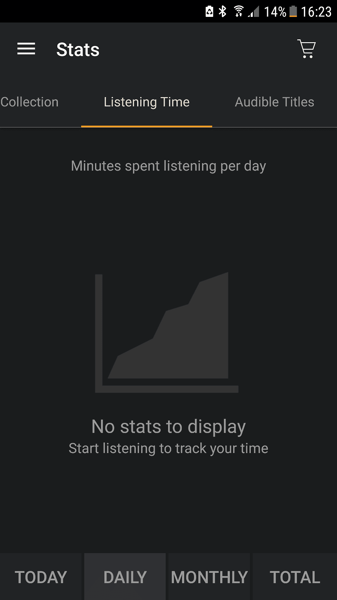 Screenshot of No stats to display in Audible for Android