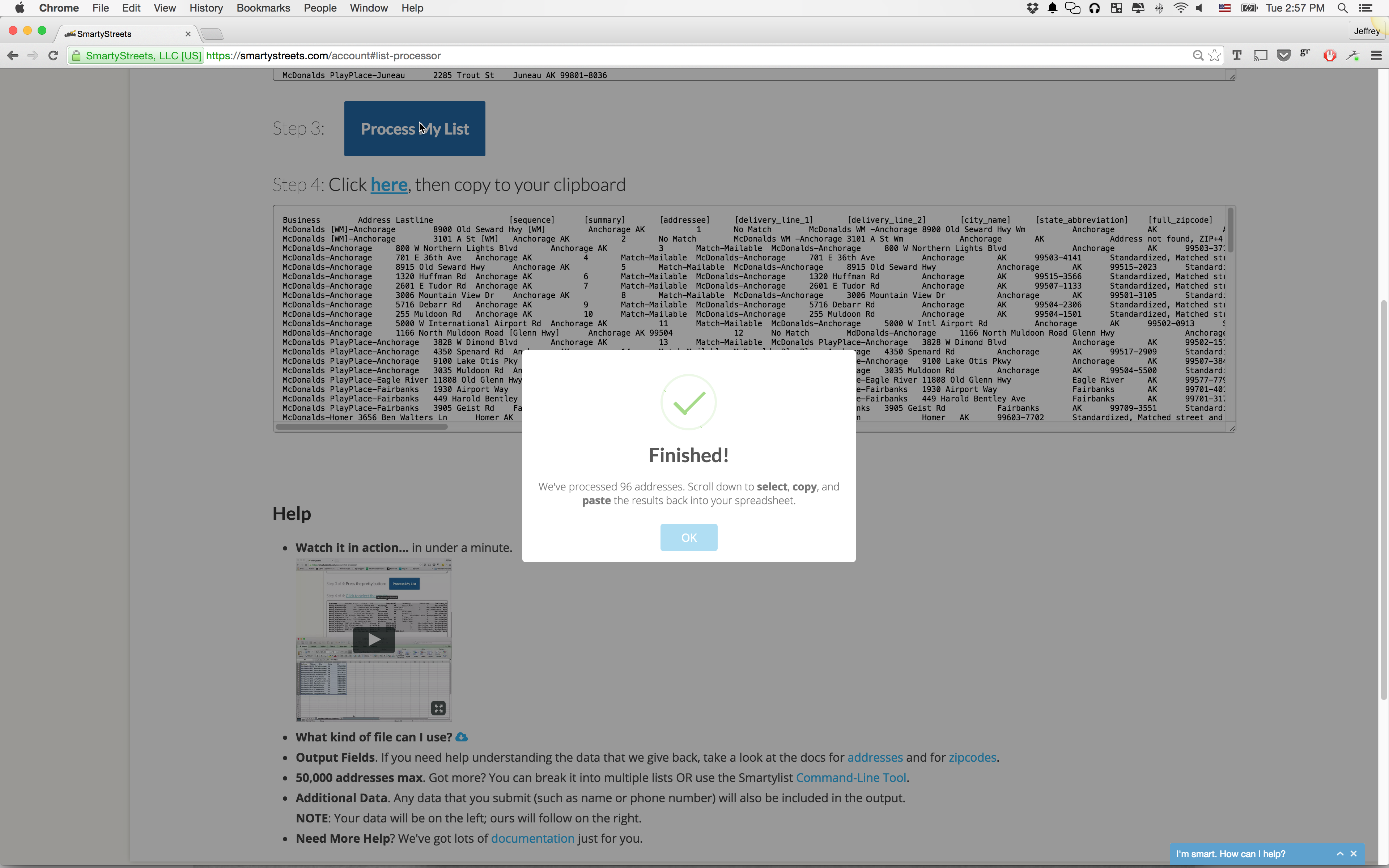 image of your selected list finished processing