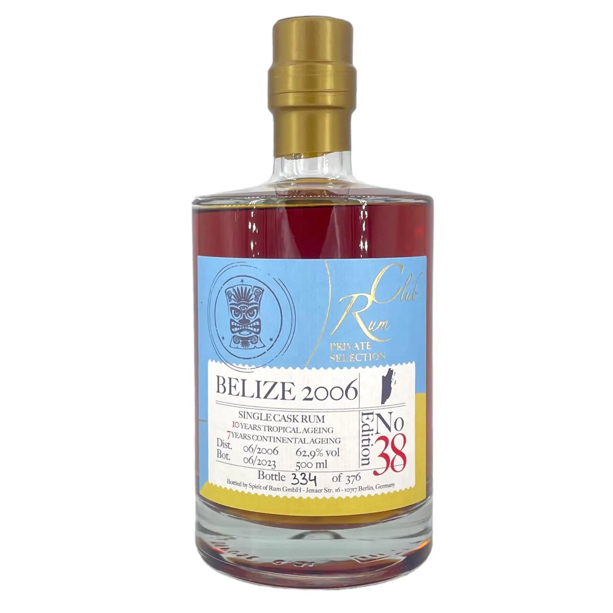 Image of the front of the bottle of the rum Rumclub Private Selection Ed. 38 Belize Rum