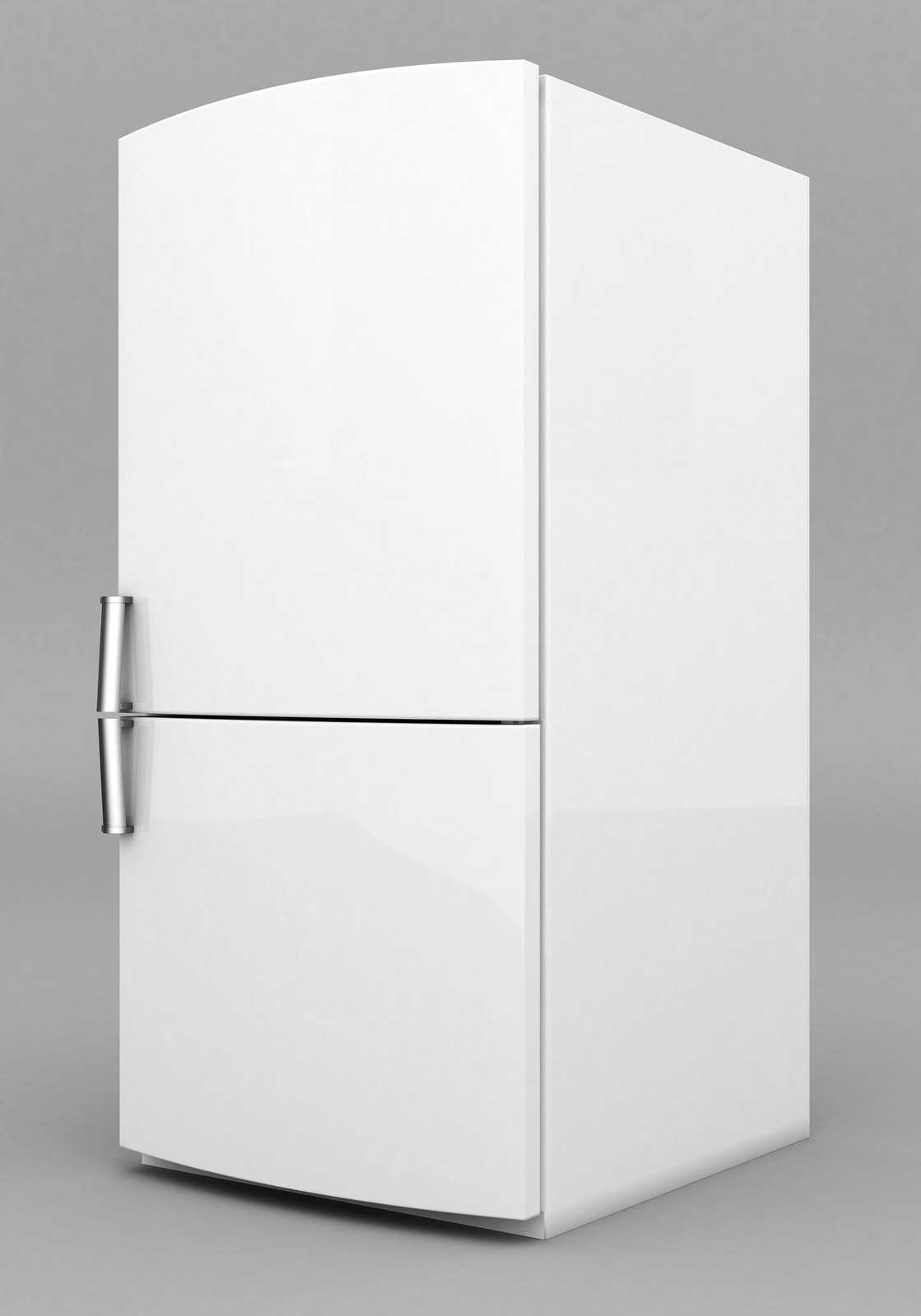 A white bottom-freezer refrigerator