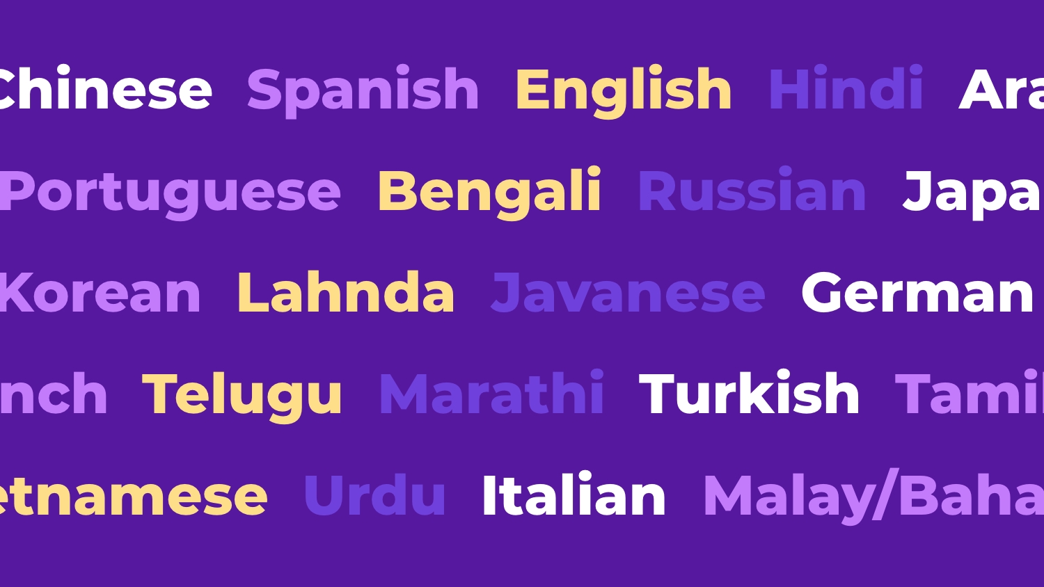 many different language names displayed in different colors