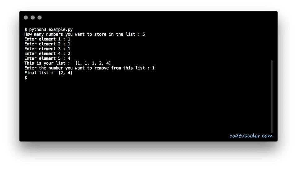 Python Program To Remove All Occurrence Of A Value From A List