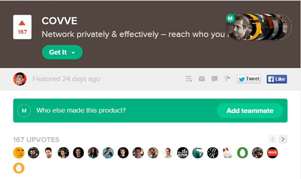 Covve featured on Product Hunt