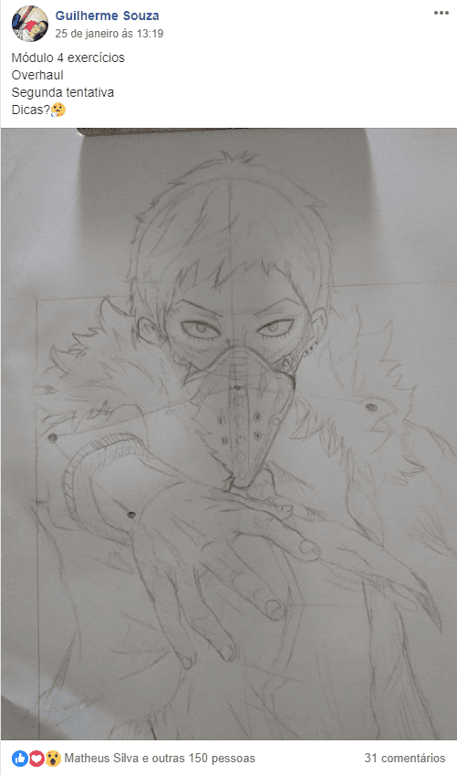 Depoimento dos alunos sobre o curso com desenho do Naruto