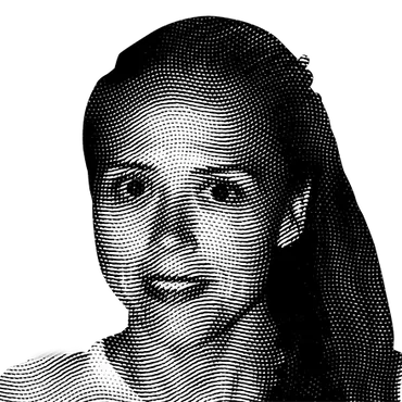 Halftone black and white image of Leigha DeTiberus