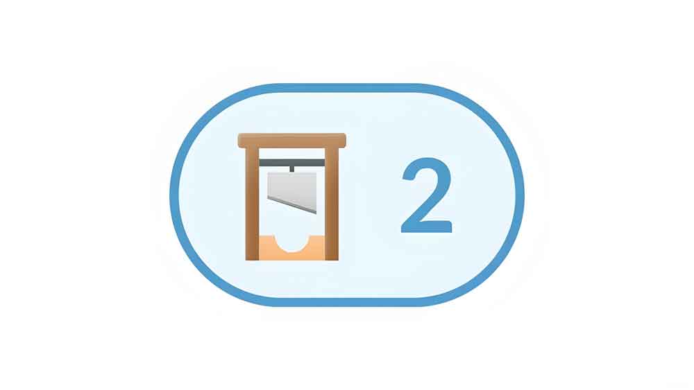 Illustration of a Slack emoji reaction containing a guillotine and the number 2.