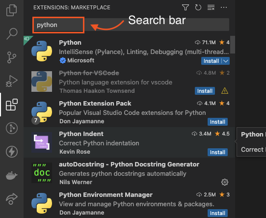 download-python extension vscode