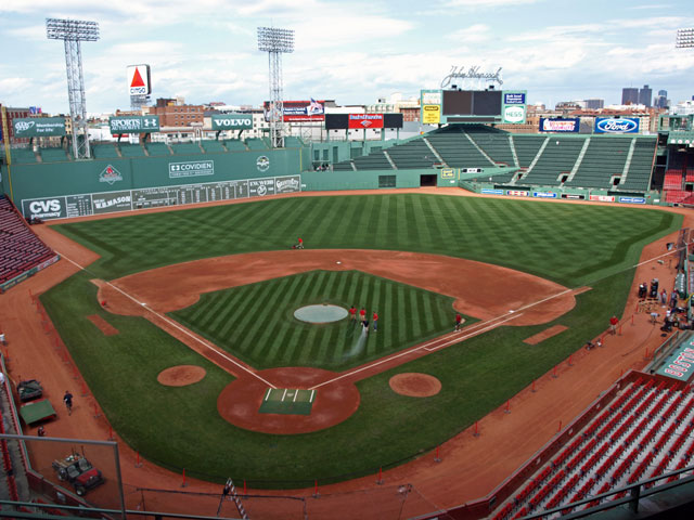 A view of Fenway Park from behind home plate