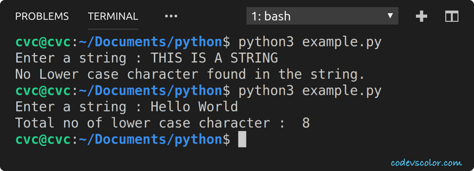 python example count lowercase character in string
