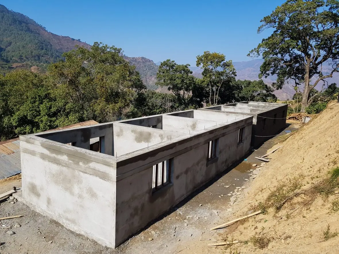 One of the earthquake-resistant schools being built by Concern in the hills of Nepal.