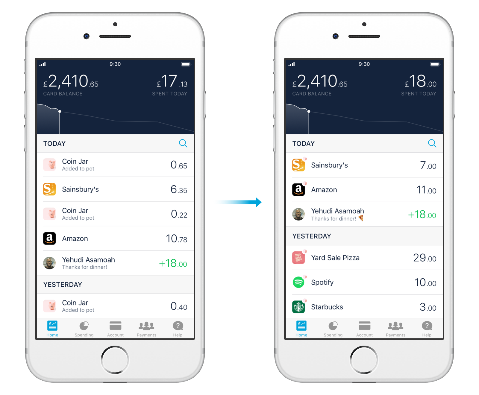 Screen showing repeated Coin Jar transactions removed from the Monzo app