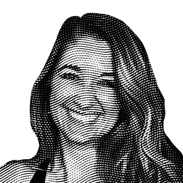 Halftone black and white image of Kaley Gelineau