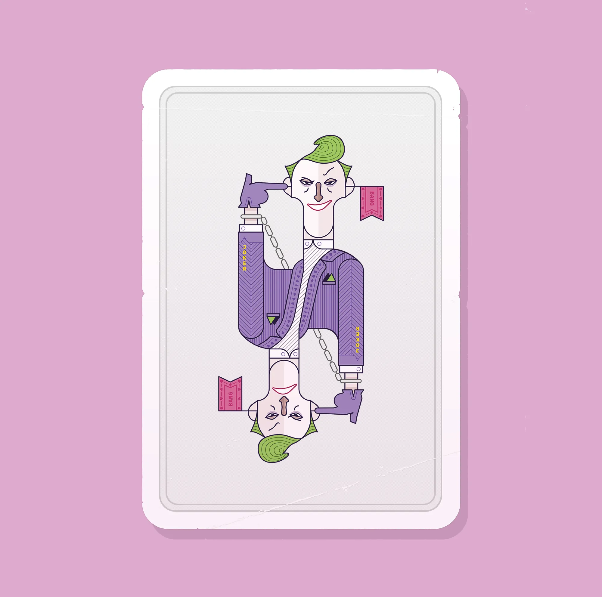 A custom designed 'Joker' card, featuring the Joker character from Batman, 