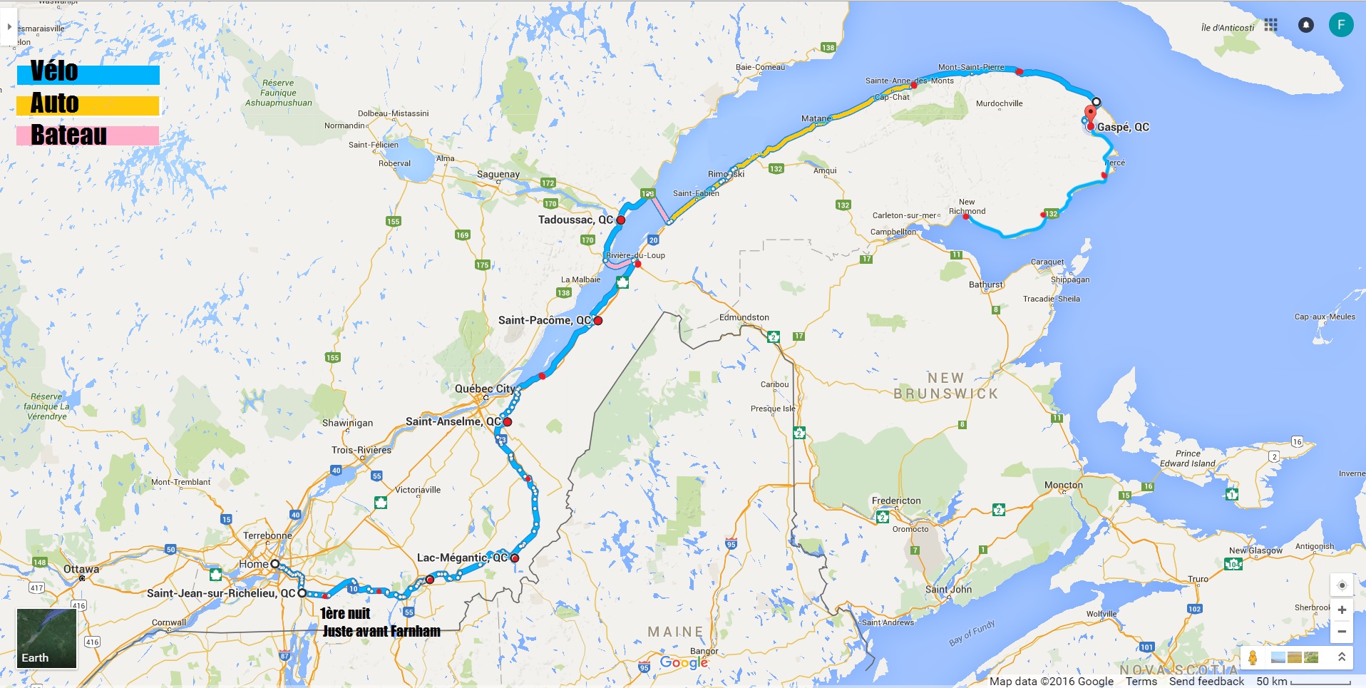 De Montréal à New Richmond, en passant par Mégantic, Tadoussac et Gaspé.