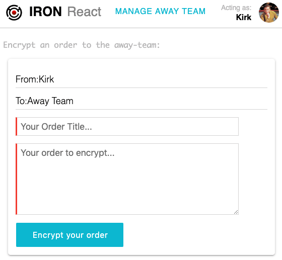Screenshot of sample app allowing Kirk to enter an order Screenshot of sample app allowing Kirk to enter an order