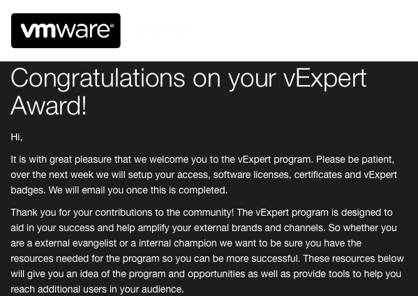 VMware vExpert Email