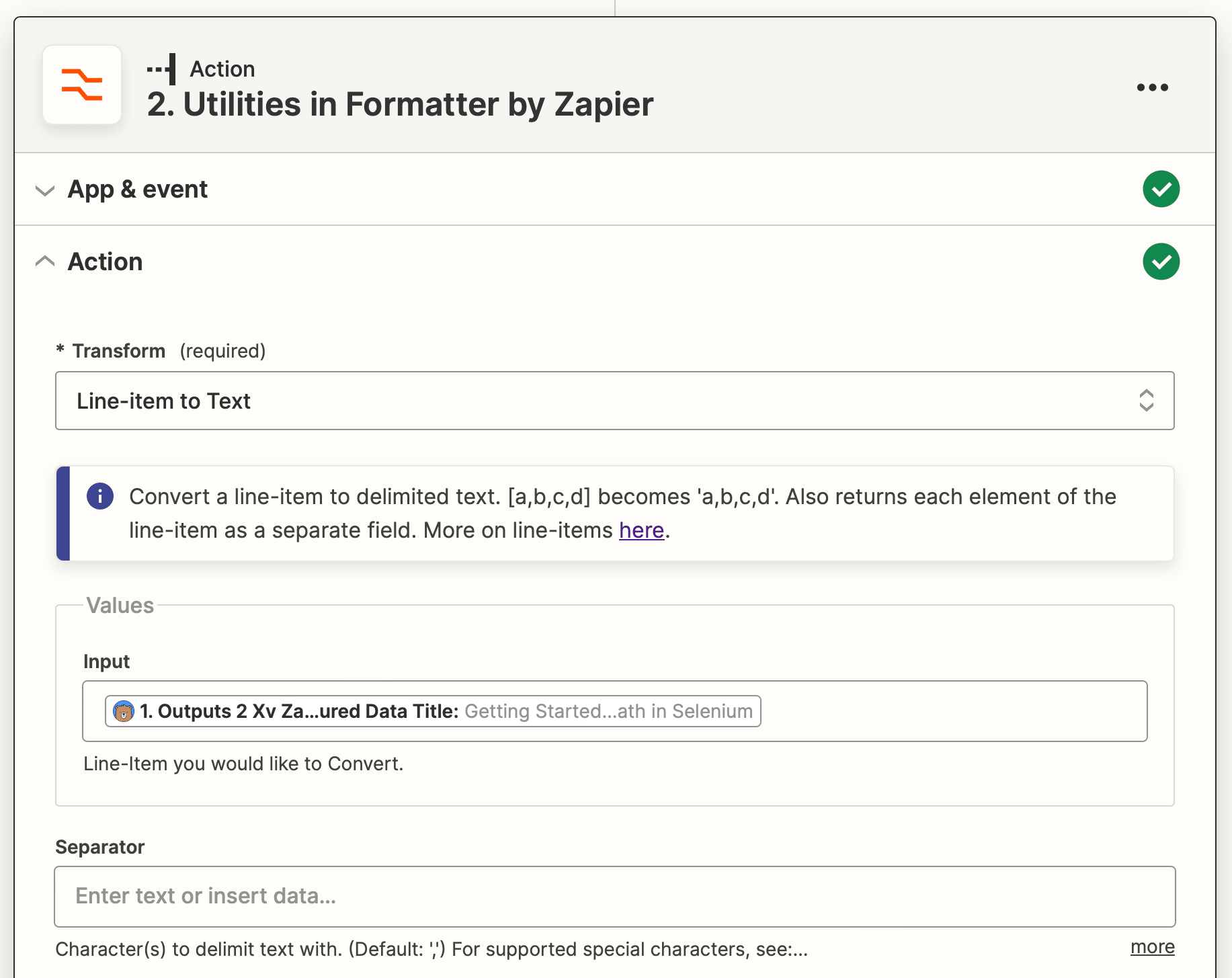Screenshot of Zapier Utilities in Formatter action setup