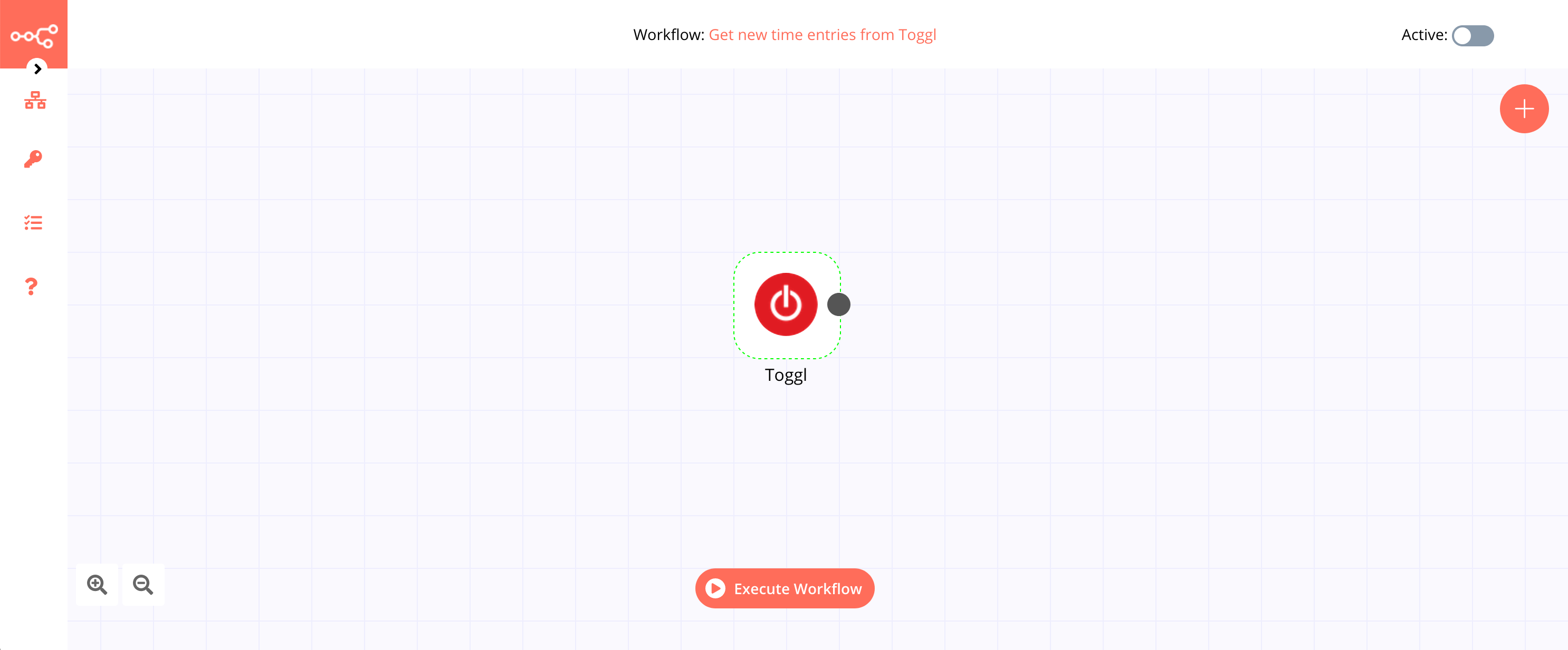 A workflow with the Toggl Trigger node