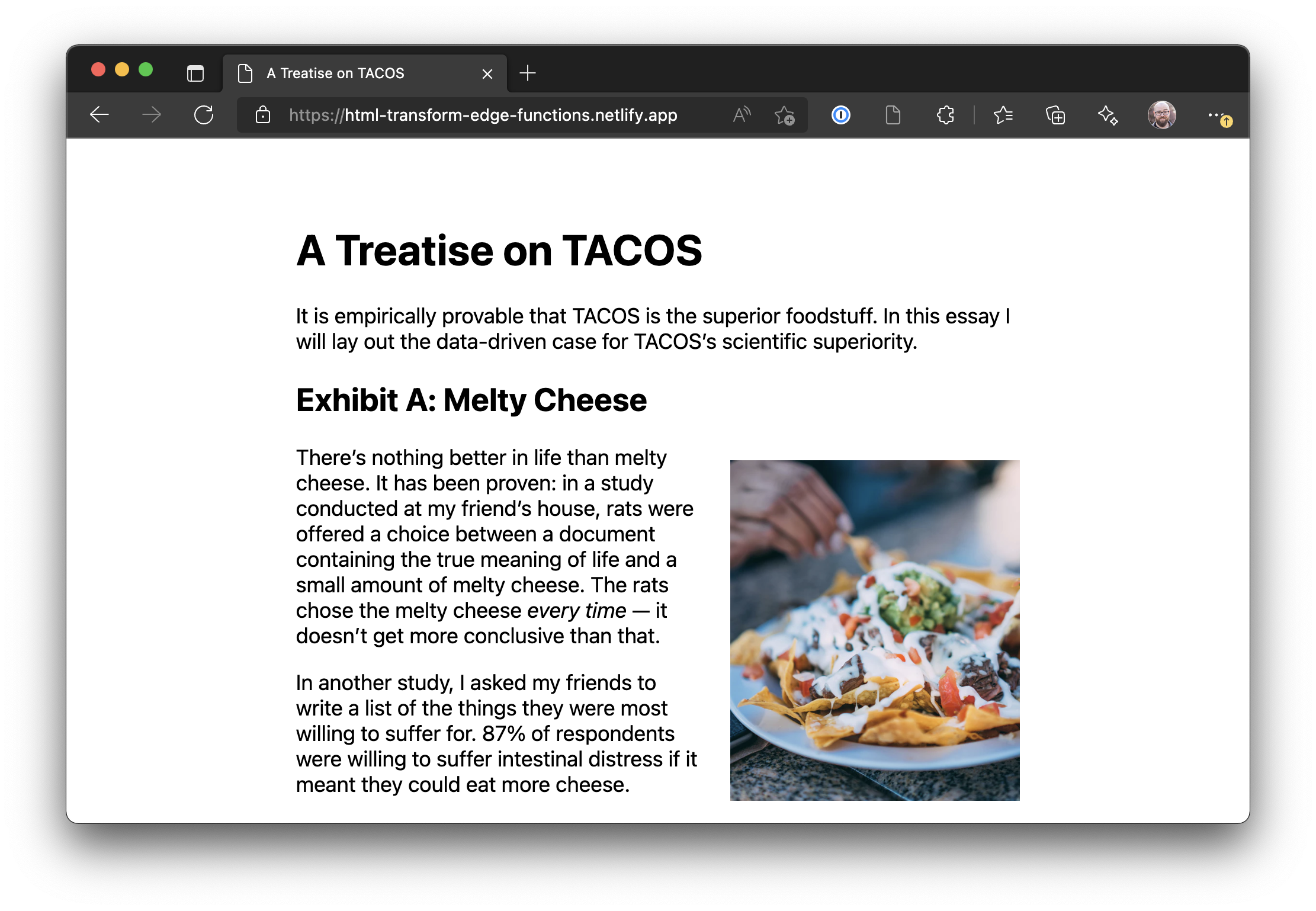 The transformed HTML deployed to Netlify