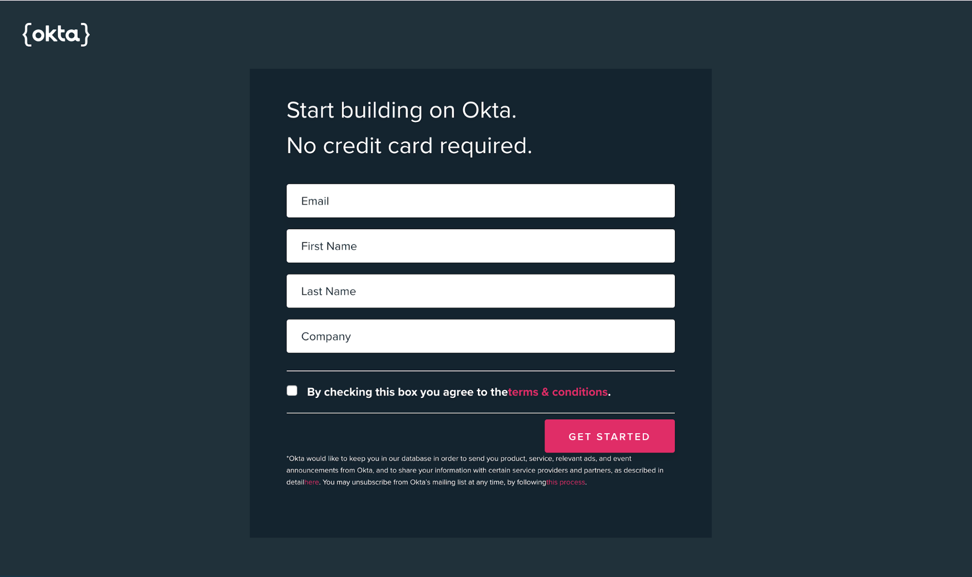 Okta registration page