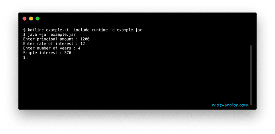 Kotlin program to calculate simple interest with user input values ...