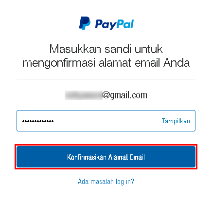 Memasukkan sandi untuk mengonfirmasi alamat email