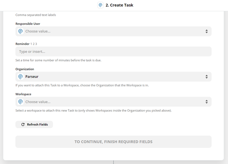 customize the task to create in Podio