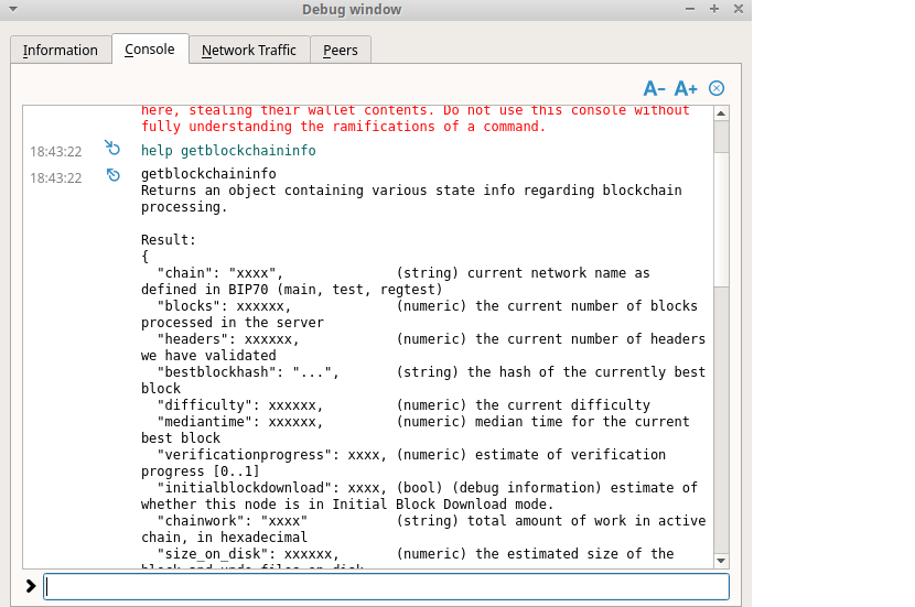 Fig. 7. getblockchaininfo help