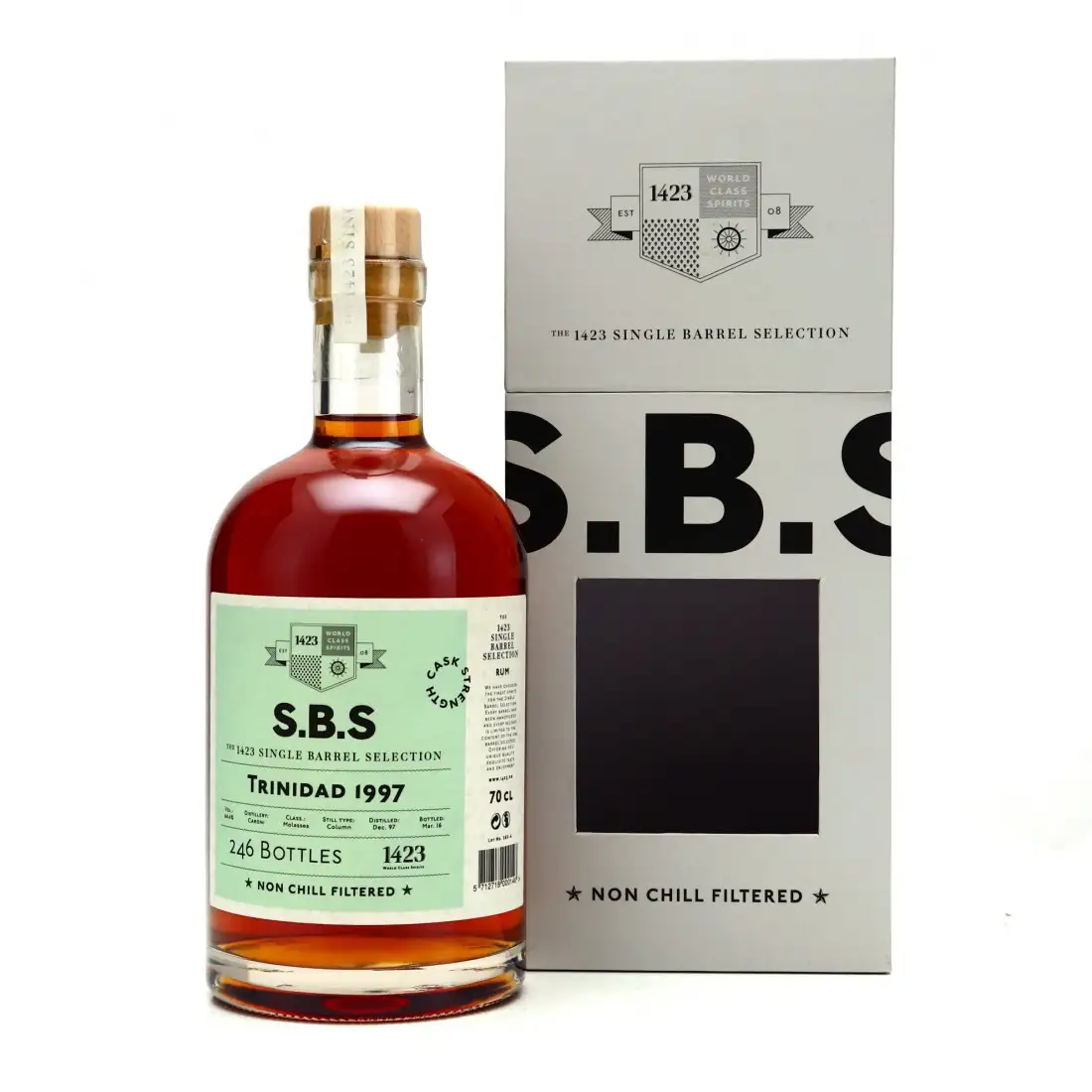 Image of the front of the bottle of the rum S.B.S Trinidad HTR