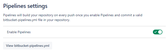 Bitbucket Pipeline Settings enabling screenshot