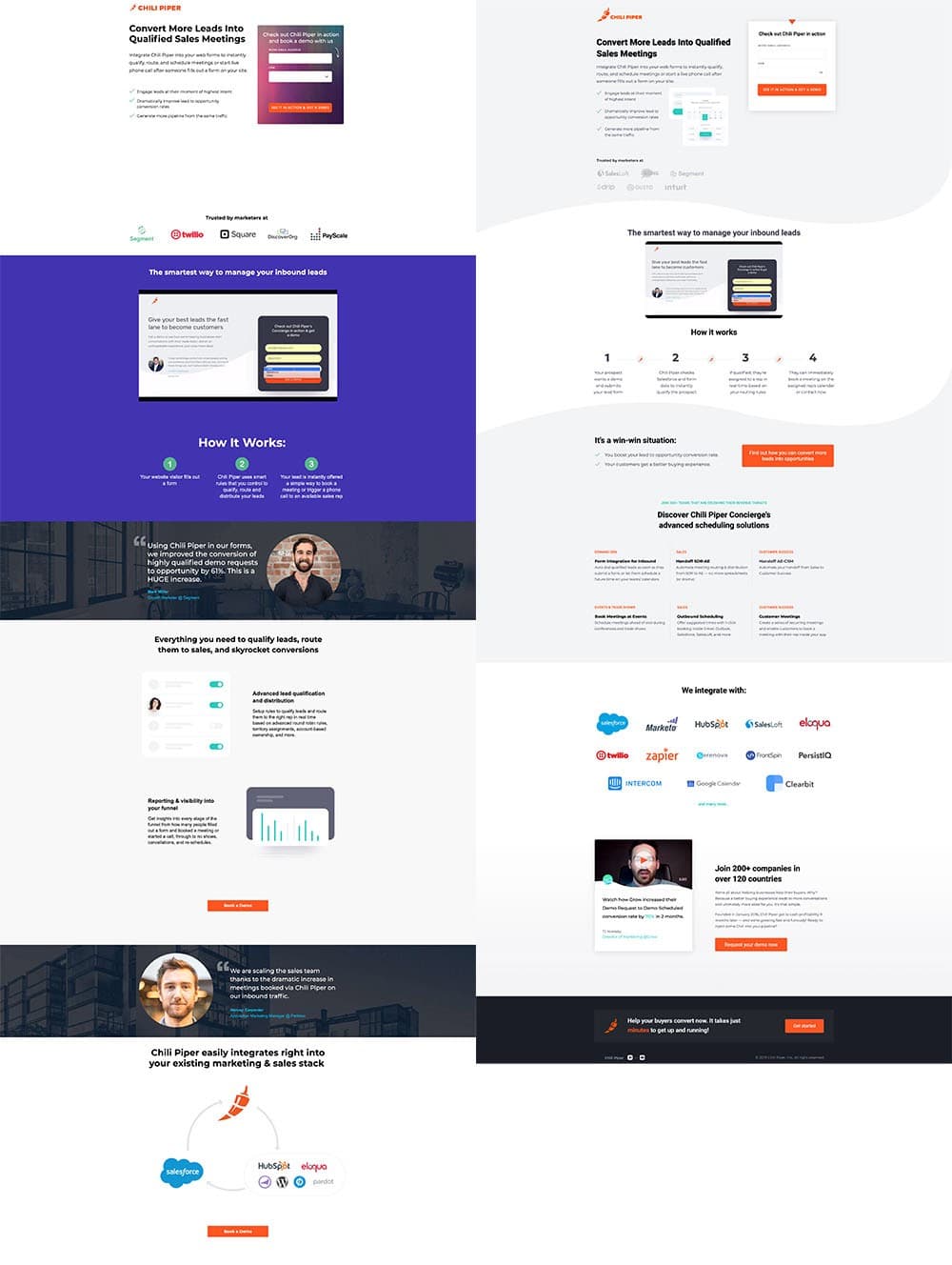 Old landing page on the left; new on the right.