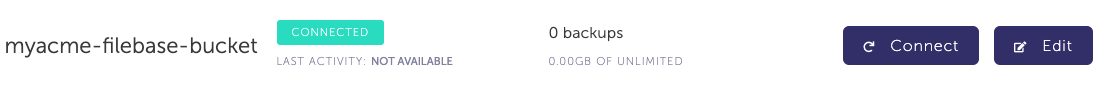 Filebase storage connected to SimpleBackups Storage list with newly created Filebase storage