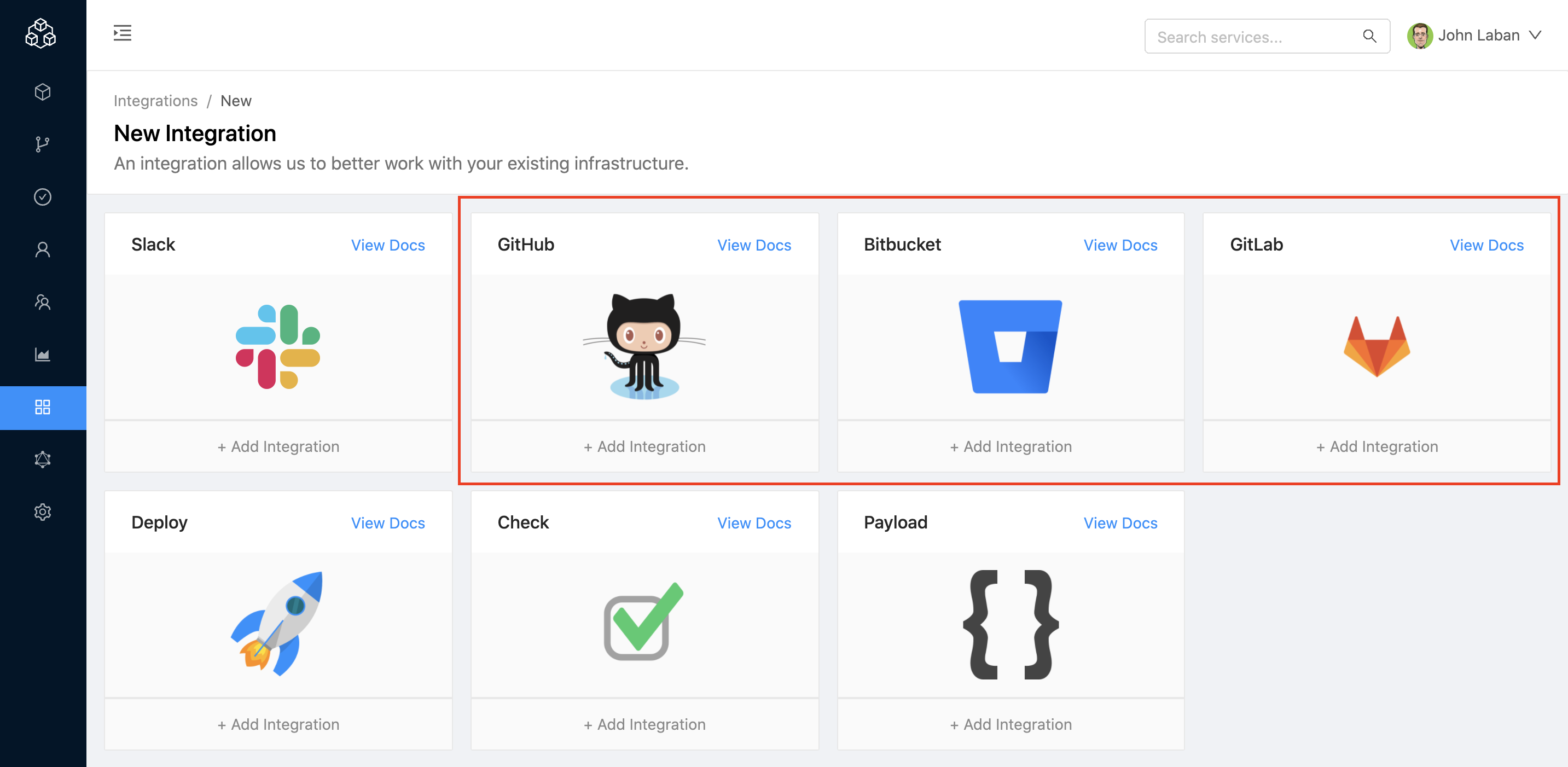 New GitHub Gitlab Bitbucket Integration