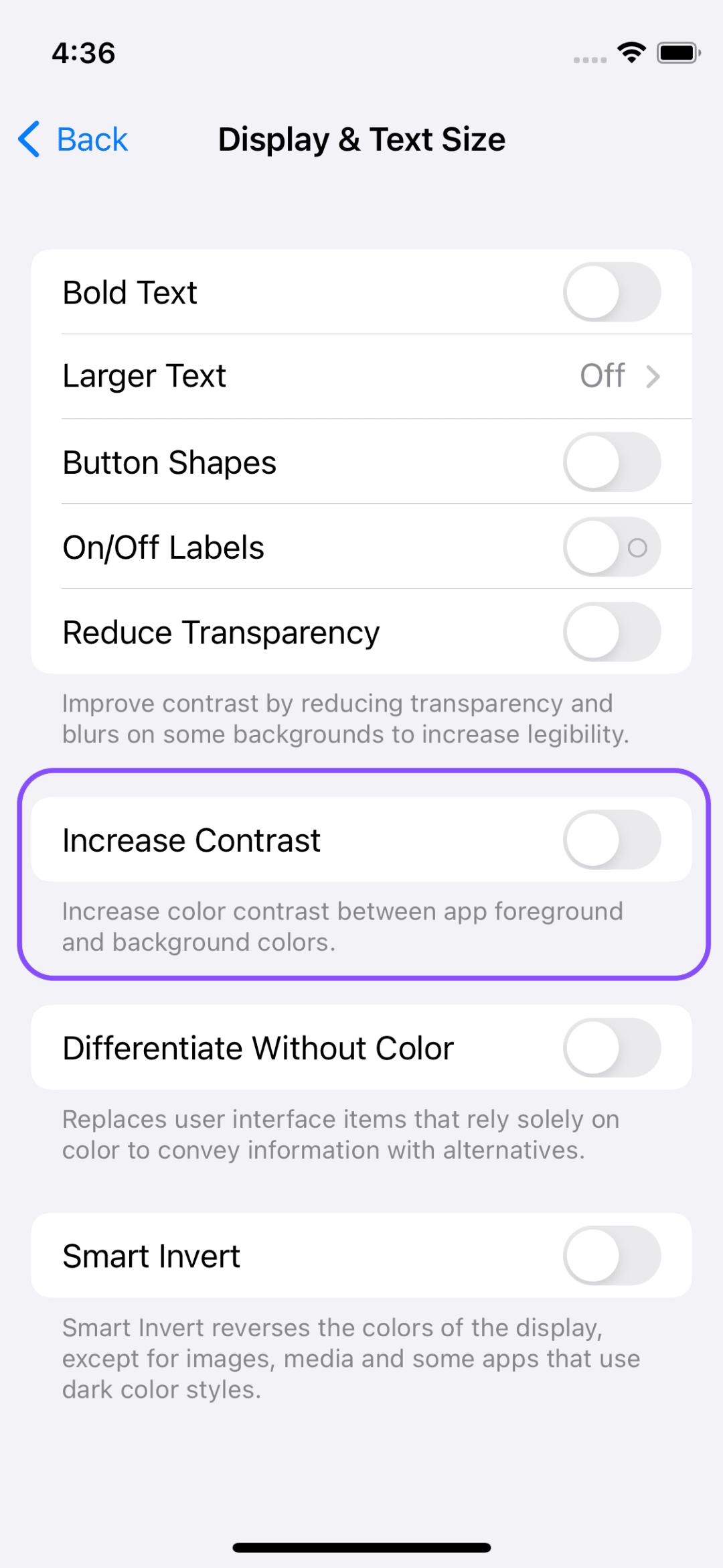 The increase contrast setting in iOS.