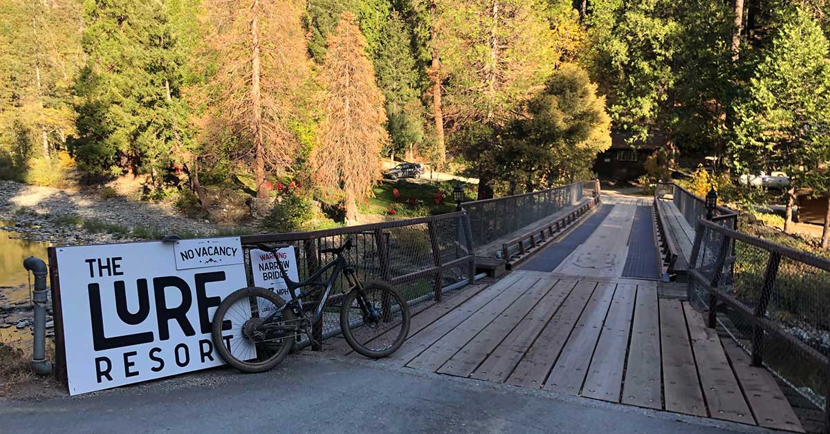 The famous bridge leading up to the Lure Resort in Downieville, CA. Plan your NorCal getaway.