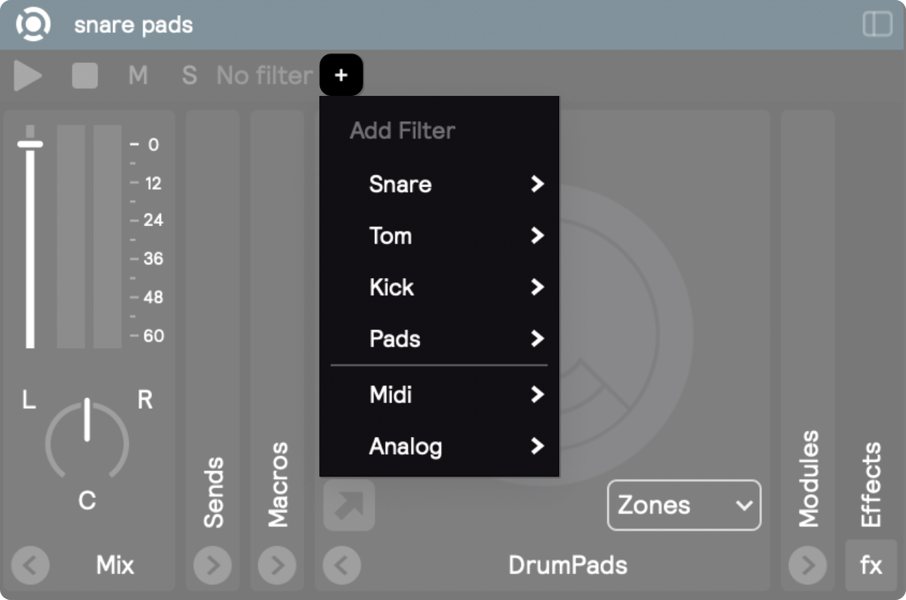 A screenshot of the add filter dropdown menu