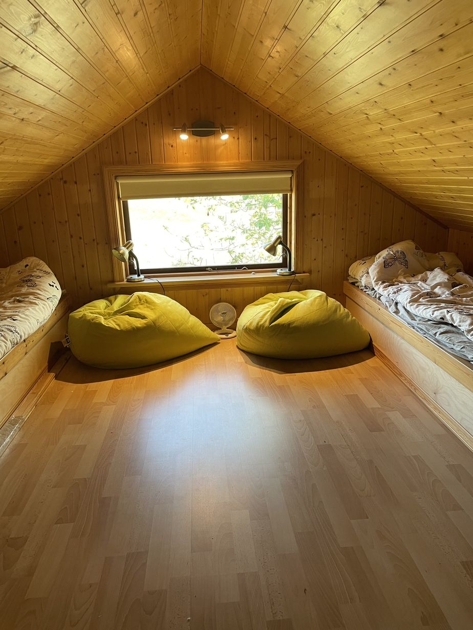 Converted attic with 2 beds and cosy beanbags