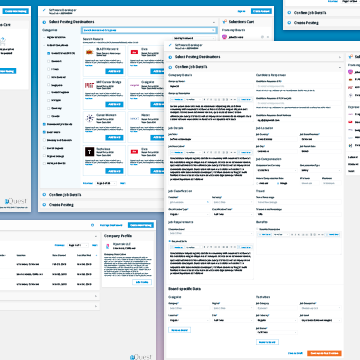 Multiple overlapping screenshots of a web dashboard