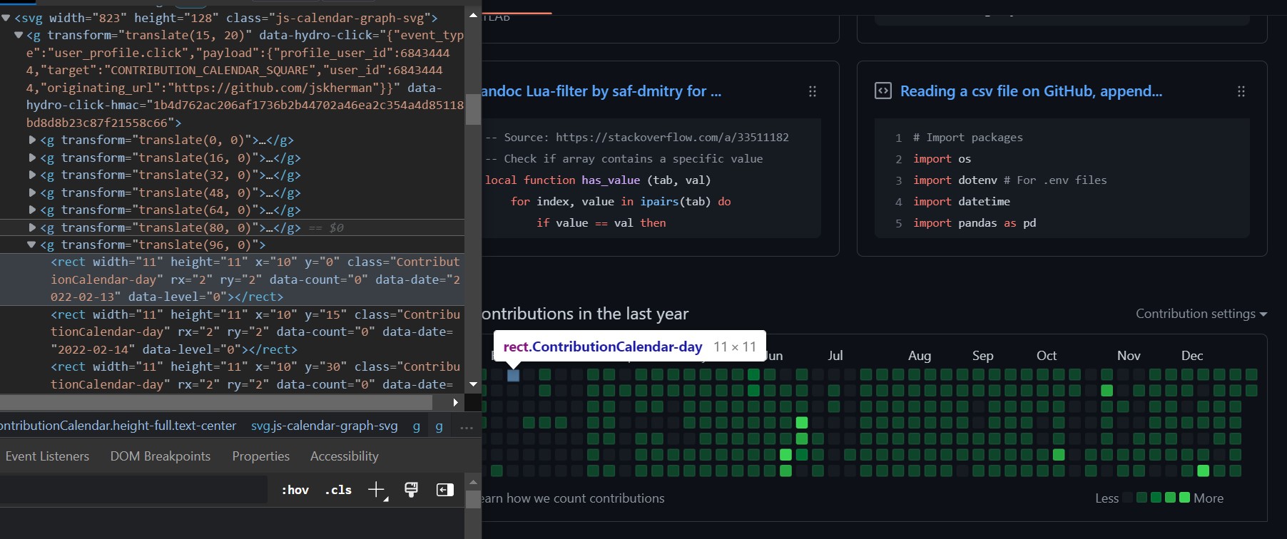 HTML source of a GitHub Profile&rsquo;s commits heatmap