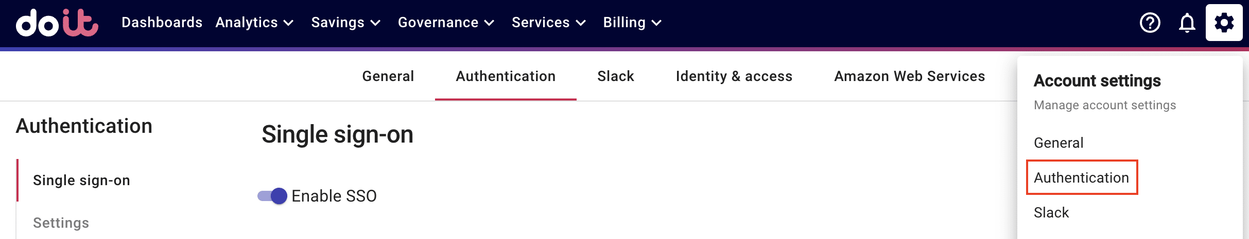 Shows the Slack option in Account Settings