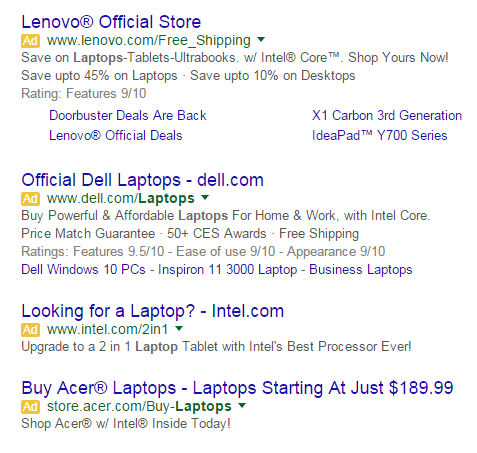 Lenovo PPC ads