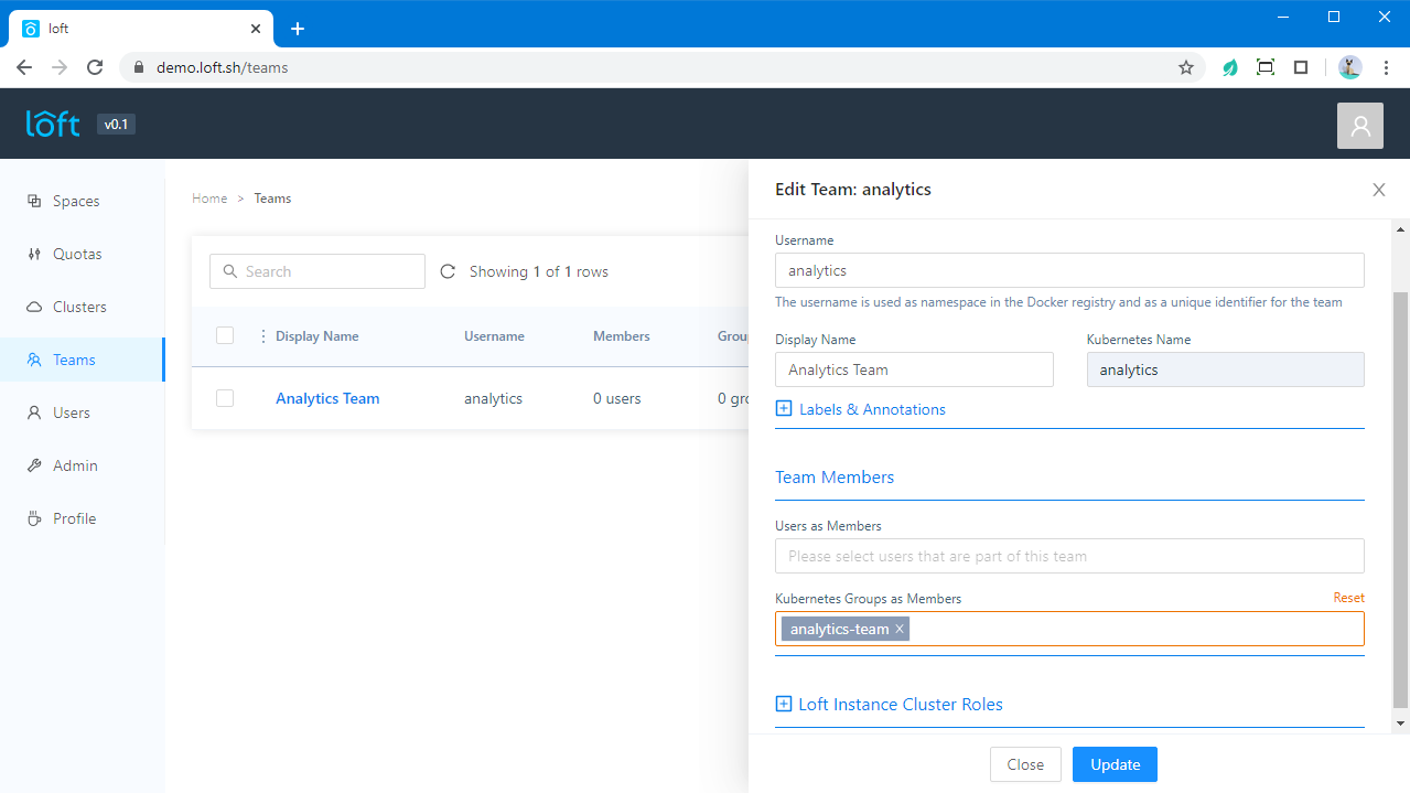 Kubernetes Groups as Team Members