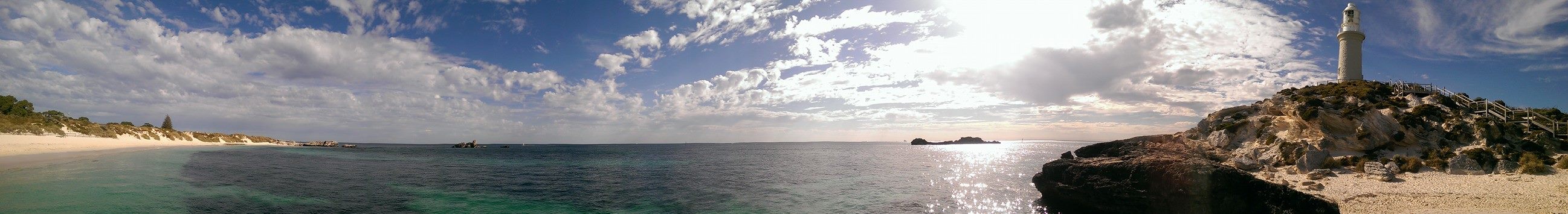 Panarama image of Rottnest Island Lighthouse and the beach