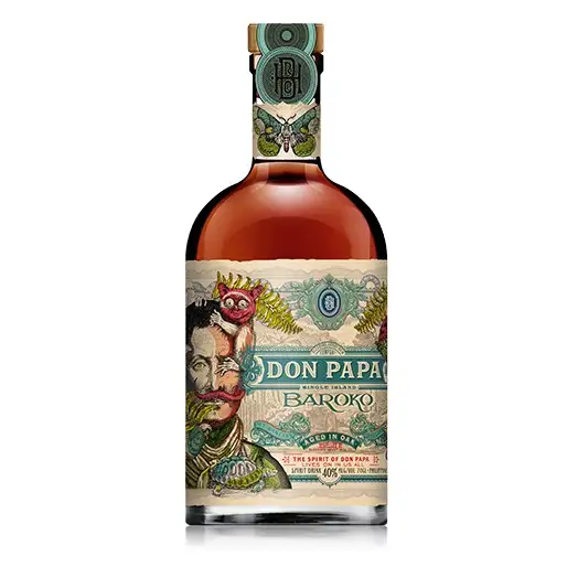 Image of the front of the bottle of the rum Don Papa Baroko