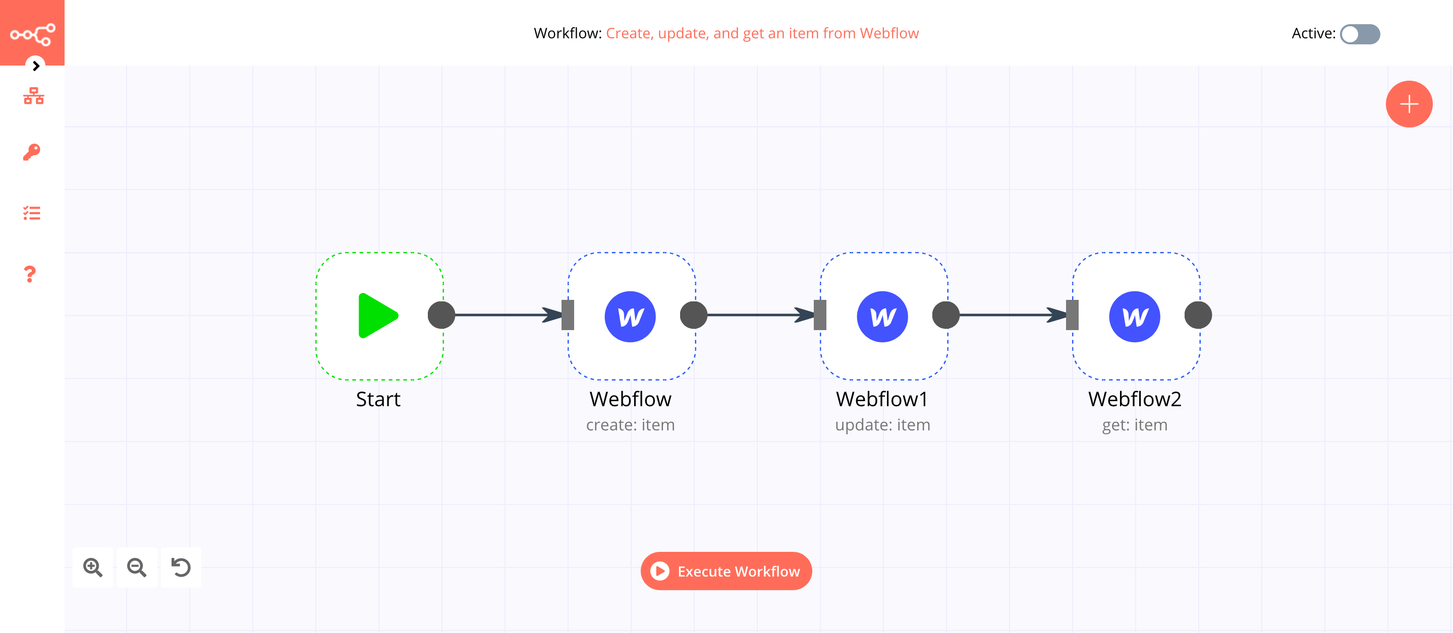 A workflow with the Webflow node
